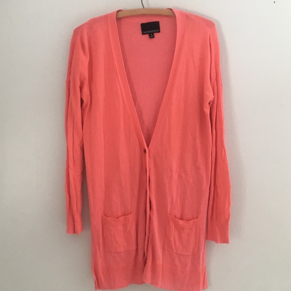 Cynthia Rowley Sweaters - Deep V Button Tunic Cardigan L Sleeve Peach Coral Cynthia Rowley Sweaters - Deep V Button Tunic Cardigan L Sleeve Peach Coral